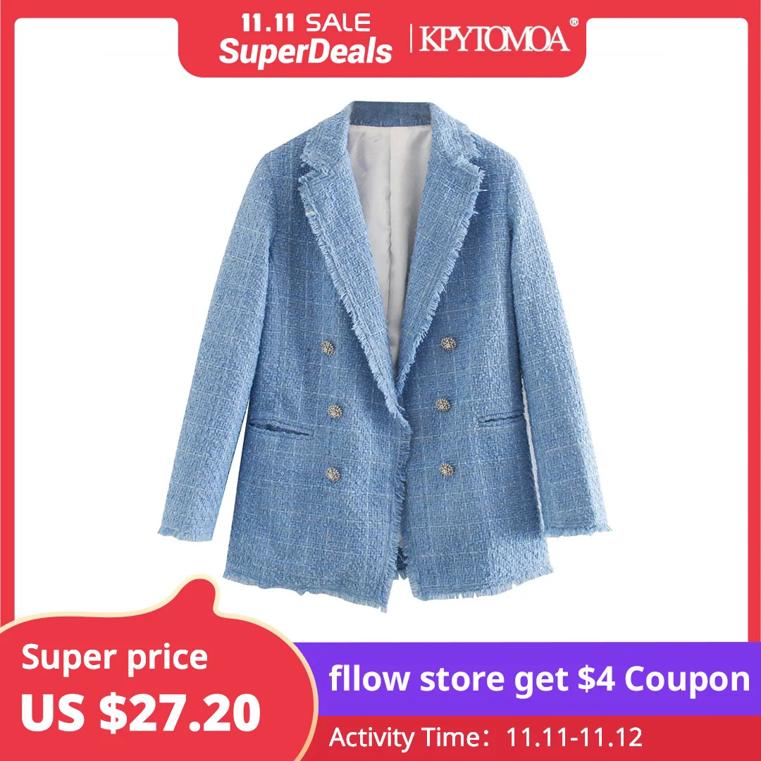 KPYTOMOA Women 2021 Fashion Office Wear Double Breasted Tweed Blazer Coat Vintage Long Sleeve Frayed Female Outerwear Chic Tops
KPYTOMOA Women 2021 Fashion Office Wear Double Breasted Tweed Blazer Coat Vintage Long Sleeve Frayed Female Outerwear Chic Tops