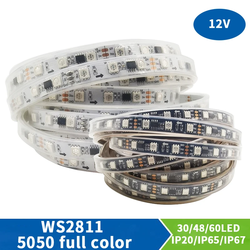 5M WS2811 RGB LED waterproof light strip 5050 SMD addressable 30 60 48 LED external 1 IC control 3 LED bright ordinary 12V
5M WS2811 RGB LED waterproof light strip 5050 SMD addressable 30 60 48 LED external 1 IC control 3 LED bright ordinary 12V
