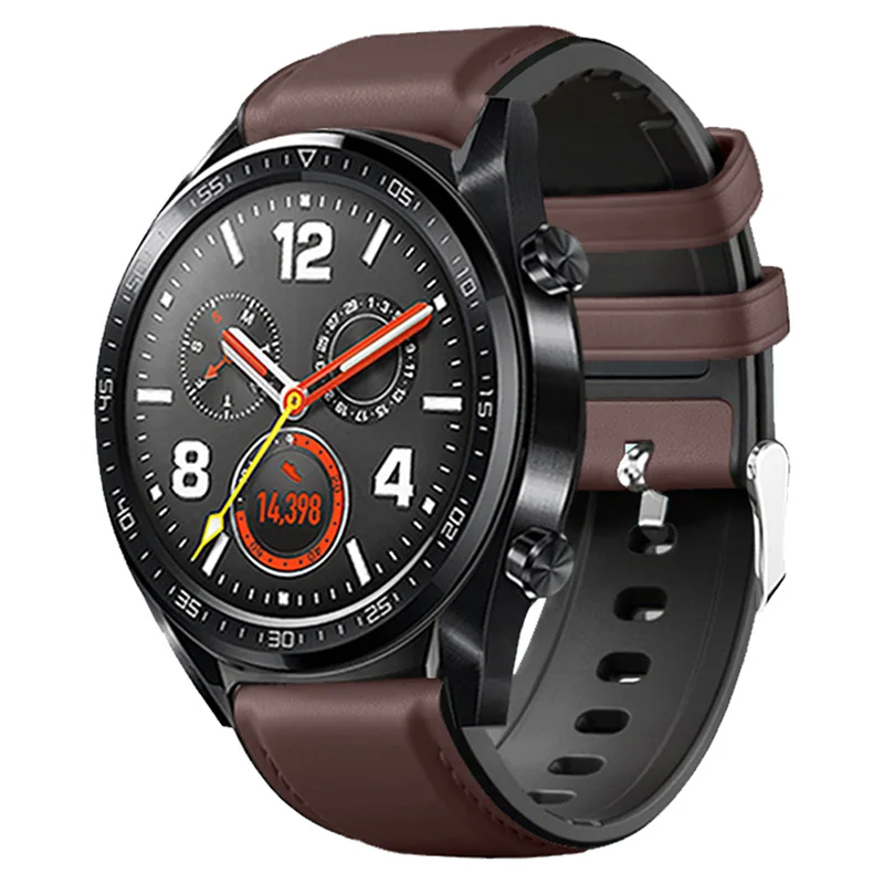 Ремешок для часов из натуральной кожи и силикона сменный Браслет Amazfit GTR 47 мм Huawei GT