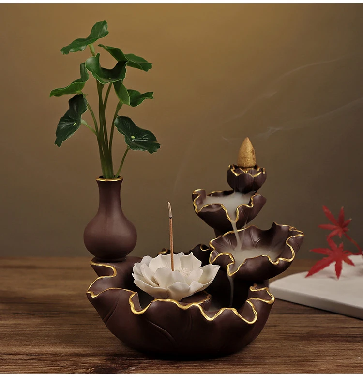 Ceramic Backflow Insence Burner Vintage Arabic Incense Houder Smoke Fountain Lotus Aromatherapy Lamp Diffuser AC50NB | Дом и сад