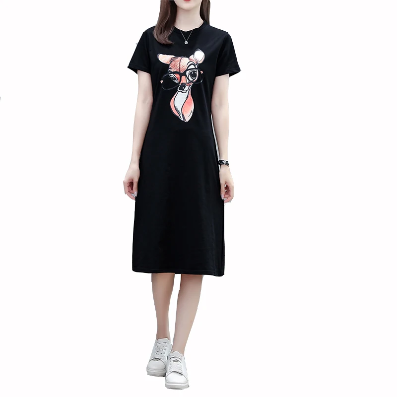 Women Long Dress Elegant 2021 Summer New Cartoon Deer Print Round Neck Short-sleeved Plus Size Mid-length T-shirt Cotton Dresses
Women Long Dress Elegant 2021 Summer New Cartoon Deer Print Round Neck Short-sleeved Plus Size Mid-length T-shirt Cotton Dresses