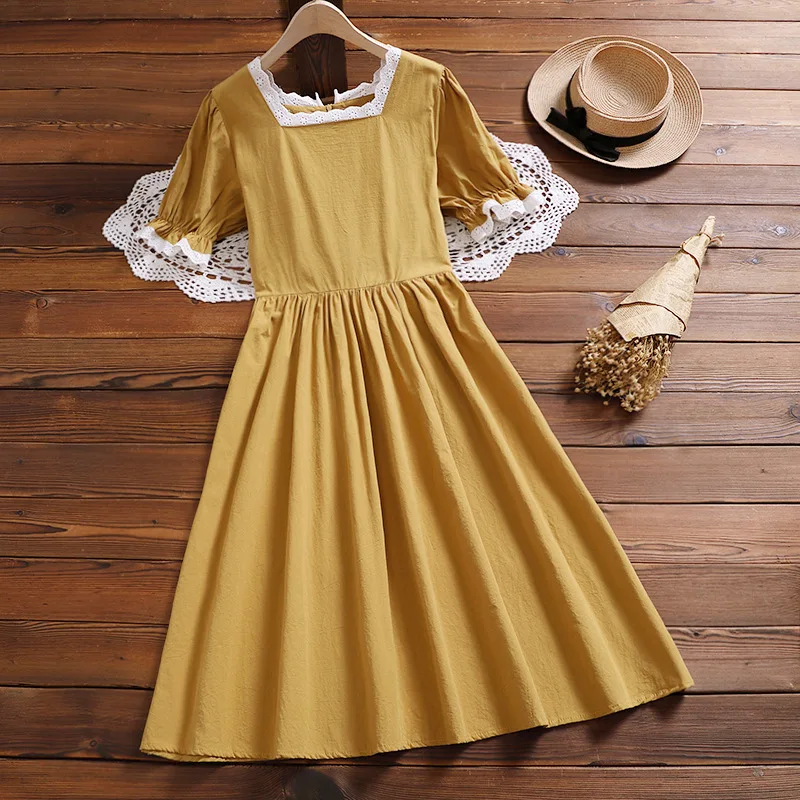 Summer Korean Style Ladies Clothes Retro Vintage Elegance Lace Patchwork Women's Dress Pink Yellow Cotton Bubble Sleeve Dresses
Summer Korean Style Ladies Clothes Retro Vintage Elegance Lace Patchwork Women's Dress Pink Yellow Cotton Bubble Sleeve Dresses
