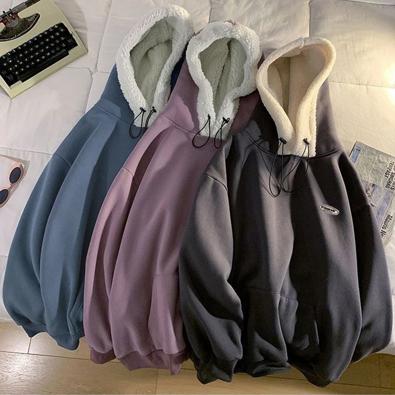 Autumn and Winter Lamb Plush Thickened Warm Hoodie Loose Solid Color Couple Pullover 2021 New Fashion Casual Coat
Autumn and Winter Lamb Plush Thickened Warm Hoodie Loose Solid Color Couple Pullover 2021 New Fashion Casual Coat