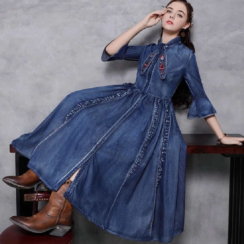 Summer Dress Women Elegant Ruffles Big Swing Fashion Denim Dress Female Slim Casual Dresses High Quality Ladies Vestidos QX293
Summer Dress Women Elegant Ruffles Big Swing Fashion Denim Dress Female Slim Casual Dresses High Quality Ladies Vestidos QX293