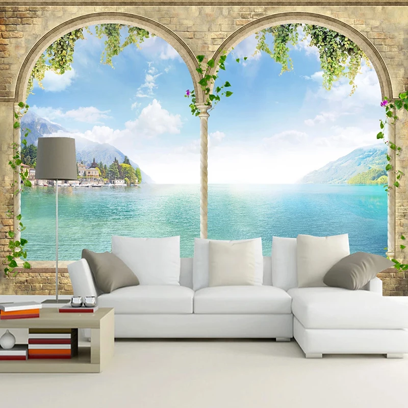 Настенные 3d-обои на заказ красивый ландшафт римская колонна свежий пейзаж тема