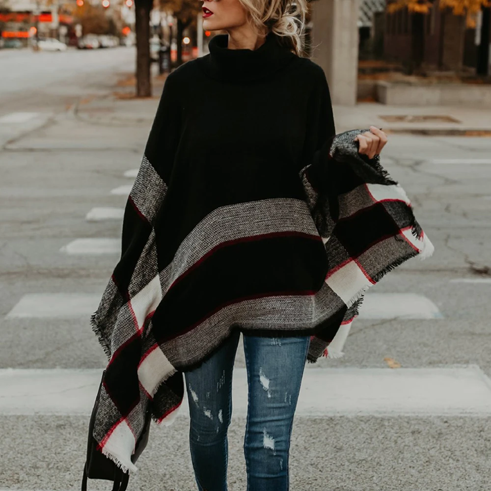 Women Striped Turtleneck Cloak Sweater Female Casual Loose Jumper Tops Autumn Winter Women Black Knitted Sweaters and Pullovers
Women Striped Turtleneck Cloak Sweater Female Casual Loose Jumper Tops Autumn Winter Women Black Knitted Sweaters and Pullovers