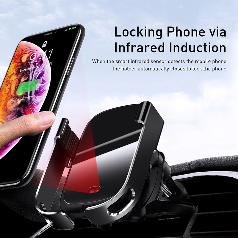 Baseus 15W Car Wireless Charger Infrared Sensor Qi Wireless Charger in Car Air Vent Mount Holder Wireless Charging Phone Charger
Baseus 15W Car Wireless Charger Infrared Sensor Qi Wireless Charger in Car Air Vent Mount Holder Wireless Charging Phone Charger