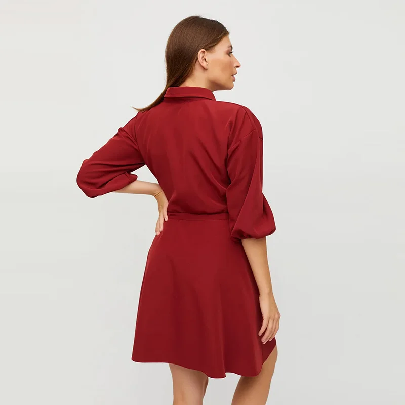 Fashion Shirt Dress Women Casual Turn-down Collar Half Sleeve Fake Pockets Drawstring Slim Mini Dress Elegant Solid Party Dress
Fashion Shirt Dress Women Casual Turn-down Collar Half Sleeve Fake Pockets Drawstring Slim Mini Dress Elegant Solid Party Dress