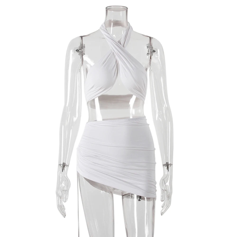 Women Sexy Summer Outfit Party Club Solid Color Halter Neck Crop Tops + Short Skirt with Drawstring 2 Peice Set for Girls
Women Sexy Summer Outfit Party Club Solid Color Halter Neck Crop Tops + Short Skirt with Drawstring 2 Peice Set for Girls