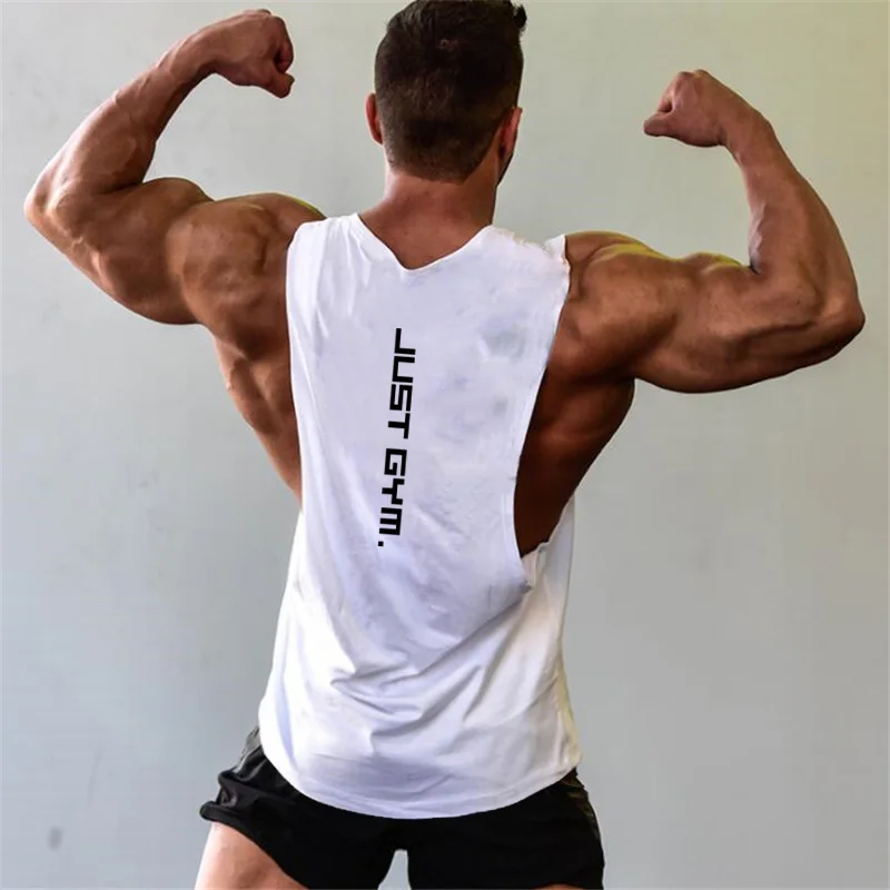 

Brand Just Gym Clothing Fitness Mens Sides Cut Off T-shirts Dropped Armholes Bodybuilding Tank Tops Workout Sleeveless Vest