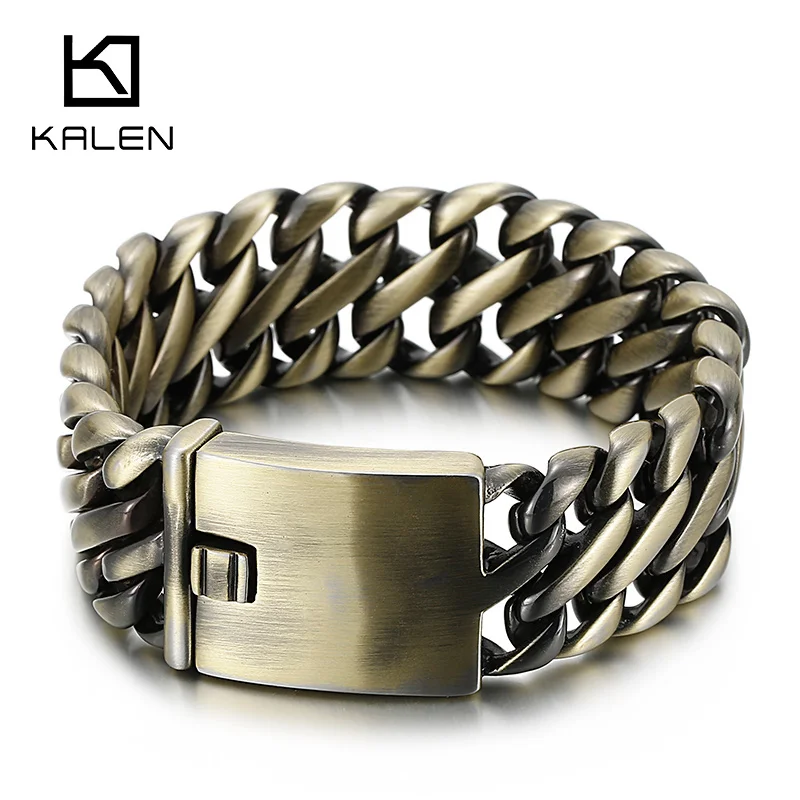 

Kalen Vintage 23mm Wide Bracelet Bronze Men's Stainless Steel Charm Bracelet Jewelry Accessories