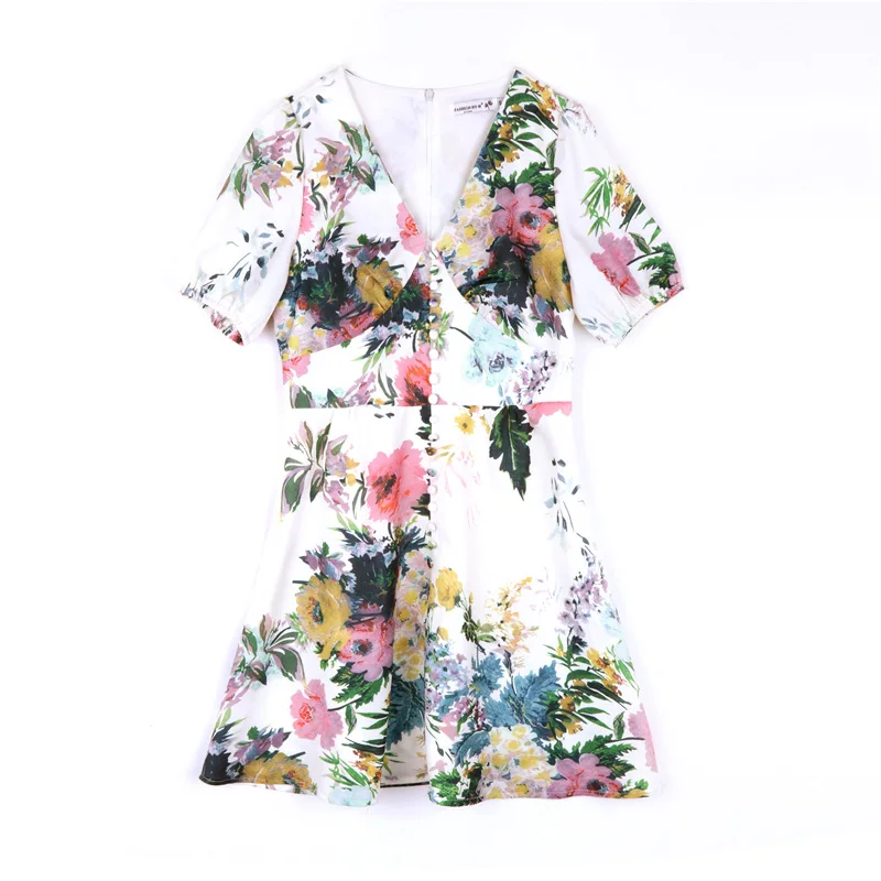 2021 New Summer Ladies Floral Dress V-neck Short Puff Sleeve Fashion Slim A-line Cocktail Dress For Women
2021 New Summer Ladies Floral Dress V-neck Short Puff Sleeve Fashion Slim A-line Cocktail Dress For Women