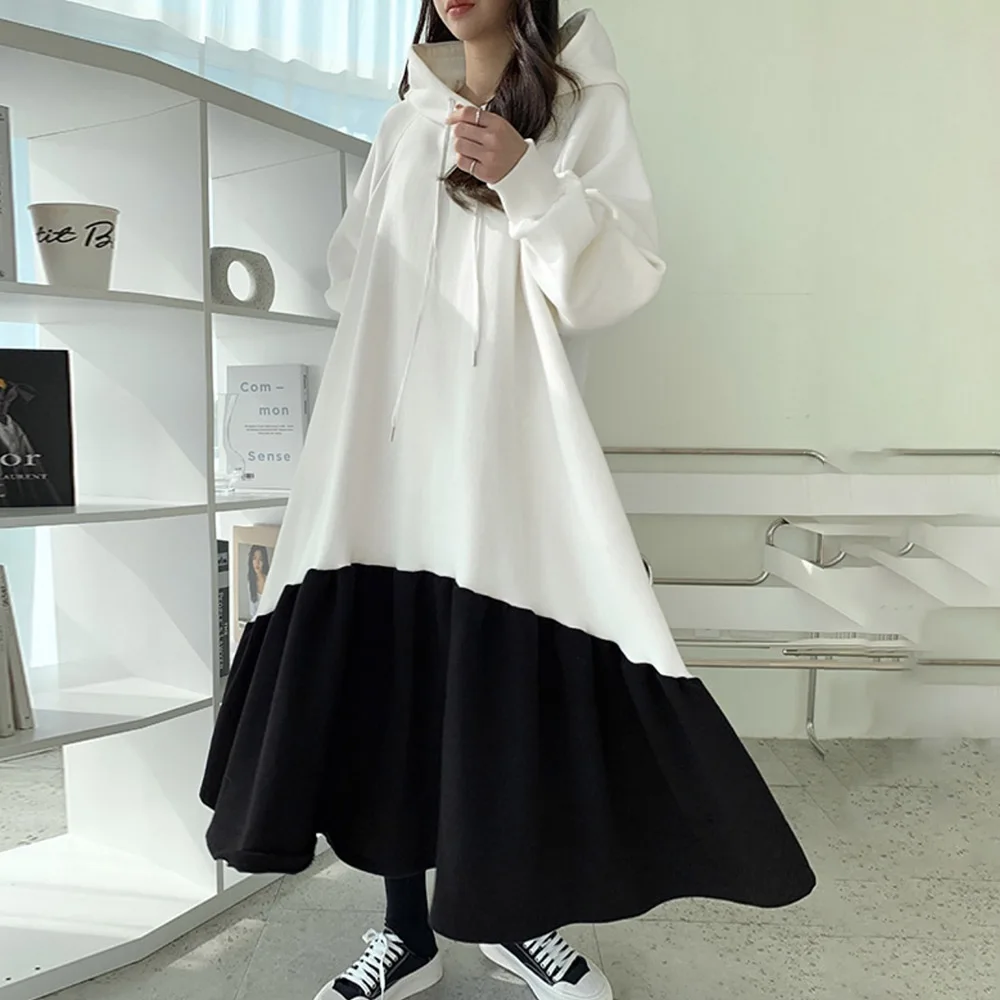 Korean Fashion Dress Womens New 2021 Autumn Winter Hooded Color Contrast Loose Velvet Long Sleeve Casual Long Dress
Korean Fashion Dress Womens New 2021 Autumn Winter Hooded Color Contrast Loose Velvet Long Sleeve Casual Long Dress