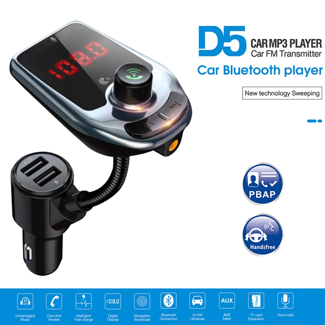 Автомобильный беспроводной MP3-плеер 5,0 дюйма с функцией громкой связи и FM-передатчиком
Автомобильный беспроводной MP3-плеер 5,0 дюйма с функцией громкой связи и FM-передатчиком