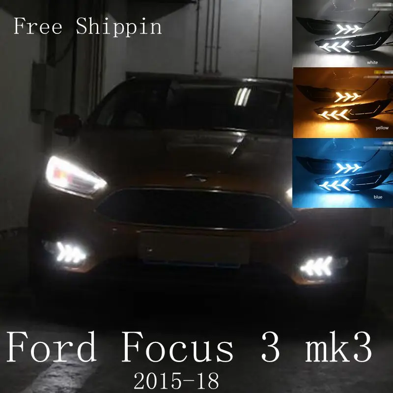 2 шт. Светодиодный дневной светильник для Ford Focus 4 MK4 2015 2016 2017 2018 желтый сигнал