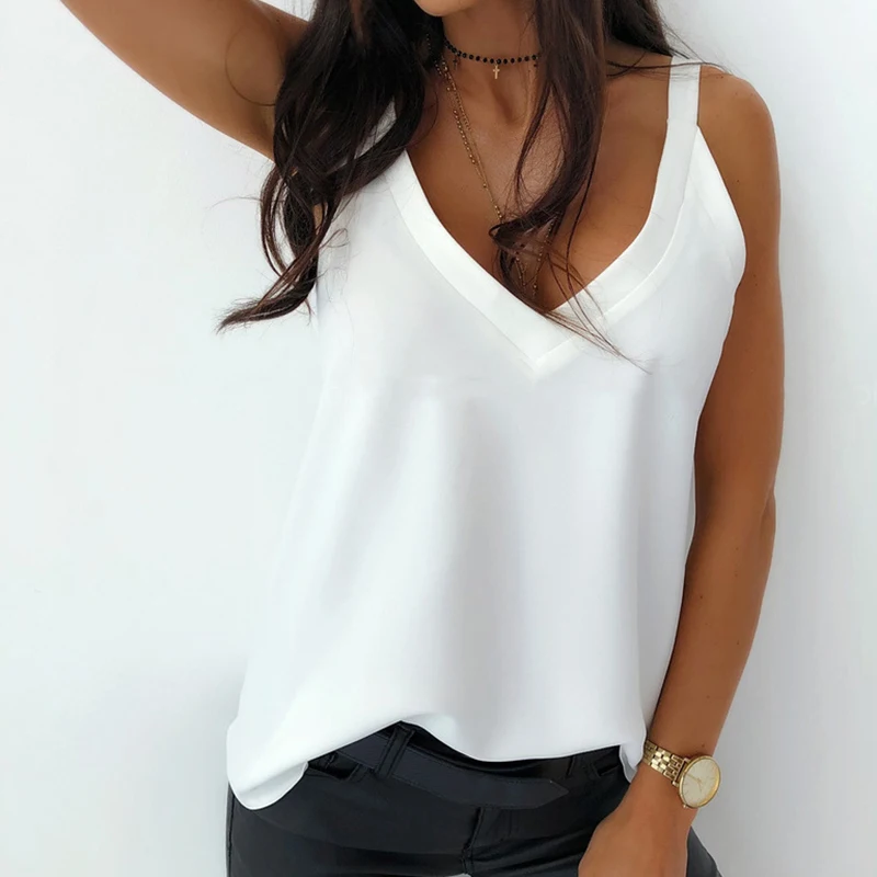 Summer 2021 Sexy V-Neck Sleeveless Blouse Shirt Women Elegant Solid Loose Backless Tops New Lady Off Shoulder Plus Size Blusa
Summer 2021 Sexy V-Neck Sleeveless Blouse Shirt Women Elegant Solid Loose Backless Tops New Lady Off Shoulder Plus Size Blusa