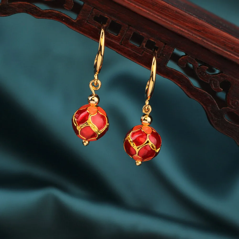 New Fashion Korean style Vintage Red Ball Drop cloisonne earrings Birthday gift Ethnic Jewelry for women
New Fashion Korean style Vintage Red Ball Drop cloisonne earrings Birthday gift Ethnic Jewelry for women