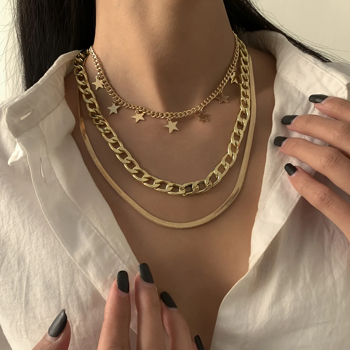 3PCS/SET Fashion Trendy Star Charms Multilayers Flat Chain Gold Punk Necklace for Women Girls Hip Hop Layers Necklace Jewelry
3PCS/SET Fashion Trendy Star Charms Multilayers Flat Chain Gold Punk Necklace for Women Girls Hip Hop Layers Necklace Jewelry