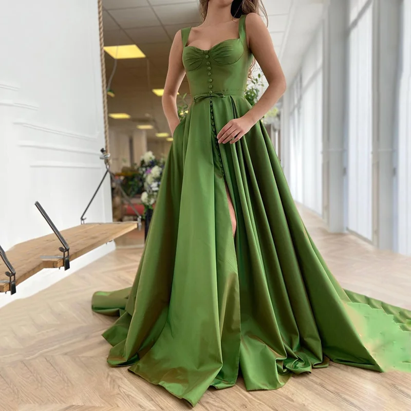 Dlassdress Store New Arrival Green Satin Bustier A-Line Prom Dress Elegant Straps Evening Dress Plus Size Split Party Dress
Dlassdress Store New Arrival Green Satin Bustier A-Line Prom Dress Elegant Straps Evening Dress Plus Size Split Party Dress