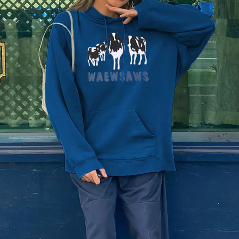 Streetwear Women Solid Hoodies 2021 Cow Letter Printing Loose Pullover Long Sleeve Blue Sweatshirt Casual Hoodies Sweatshirts 
Streetwear Women Solid Hoodies 2021 Cow Letter Printing Loose Pullover Long Sleeve Blue Sweatshirt Casual Hoodies Sweatshirts