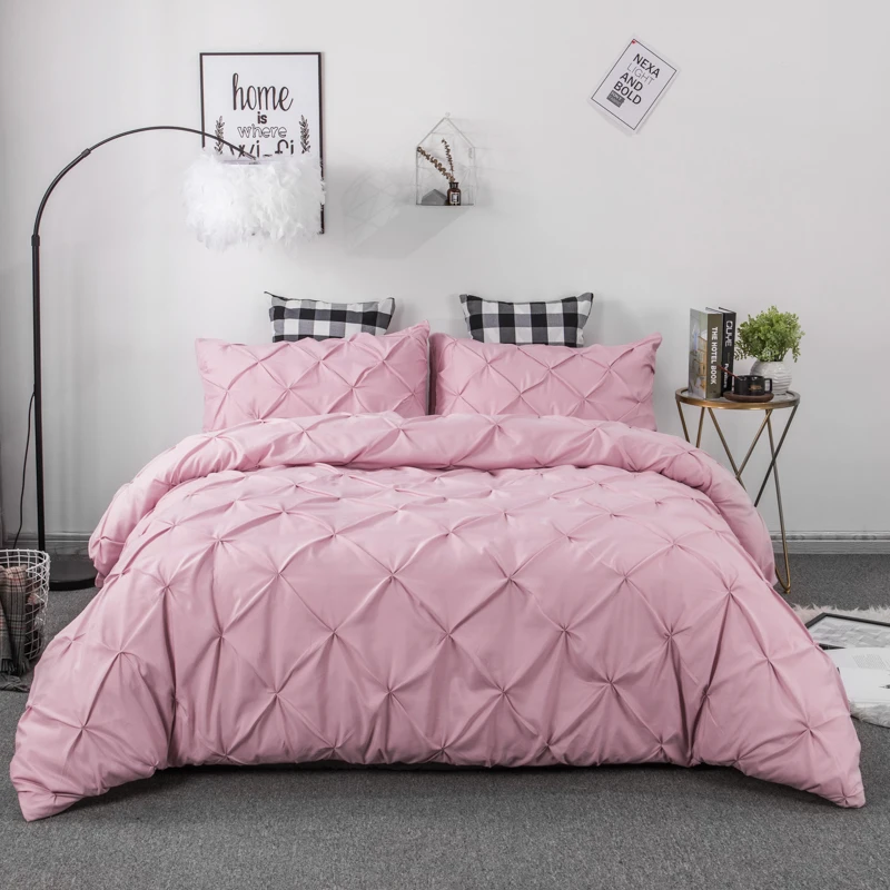 

Luxury Pure Color Bedding Set Modern Duvet Cover Set Full Twin Bed Brief Bedclothes Pinch Pleat Comforter Bedding Sets No Sheet