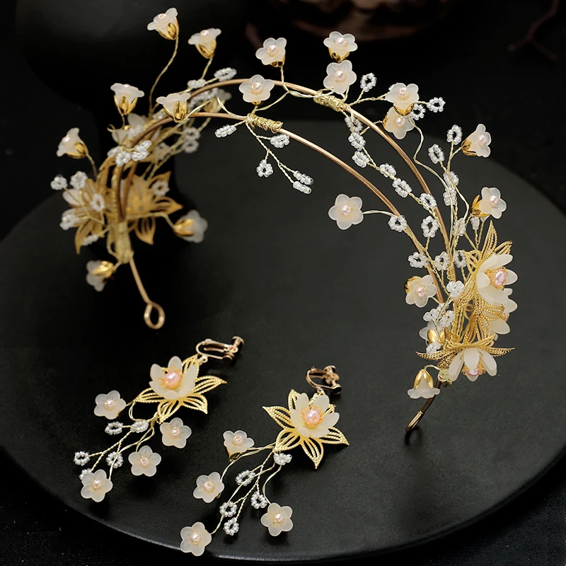 

Porcelain Flower Wedding Crown Hair Tiara Rhinestone Bridal Jewelry Fashion Women Hair Accessories Handmade Headpiece