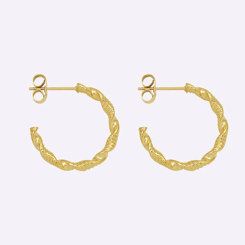 New Stainless Steel Jewelry C Shaped Twist Geometric Texture Stud Earrings Gold Plated Hoops for Women Mujer Gift
New Stainless Steel Jewelry C Shaped Twist Geometric Texture Stud Earrings Gold Plated Hoops for Women Mujer Gift