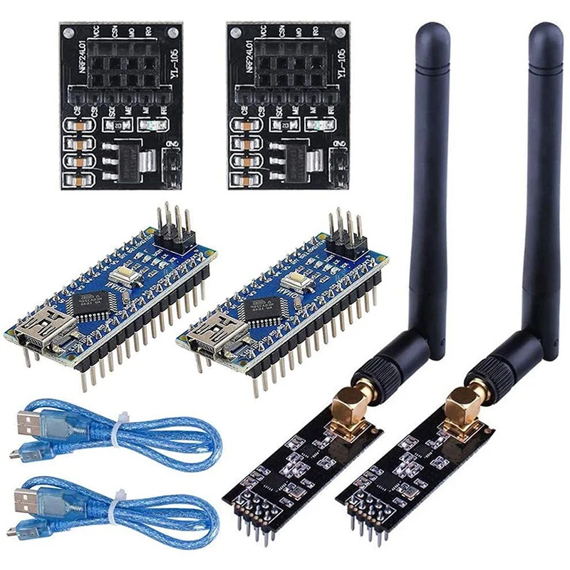 2Set Wireless Transceiver Receiver with Tutorial, NRF24L01+PA+LNA RF Module with SMA Antenna +Nano V3.0 ATmega328P Board
2Set Wireless Transceiver Receiver with Tutorial, NRF24L01+PA+LNA RF Module with SMA Antenna +Nano V3.0 ATmega328P Board