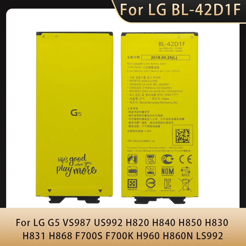 BL-42D1F Phone Battery For LG G5 BL-42D1F H850 H820 H830 H831 H840 H868 H860N H860 LS992 US992 2800mAh BL42D1F BL42DIF Batteries
BL-42D1F Phone Battery For LG G5 BL-42D1F H850 H820 H830 H831 H840 H868 H860N H860 LS992 US992 2800mAh BL42D1F BL42DIF Batteries