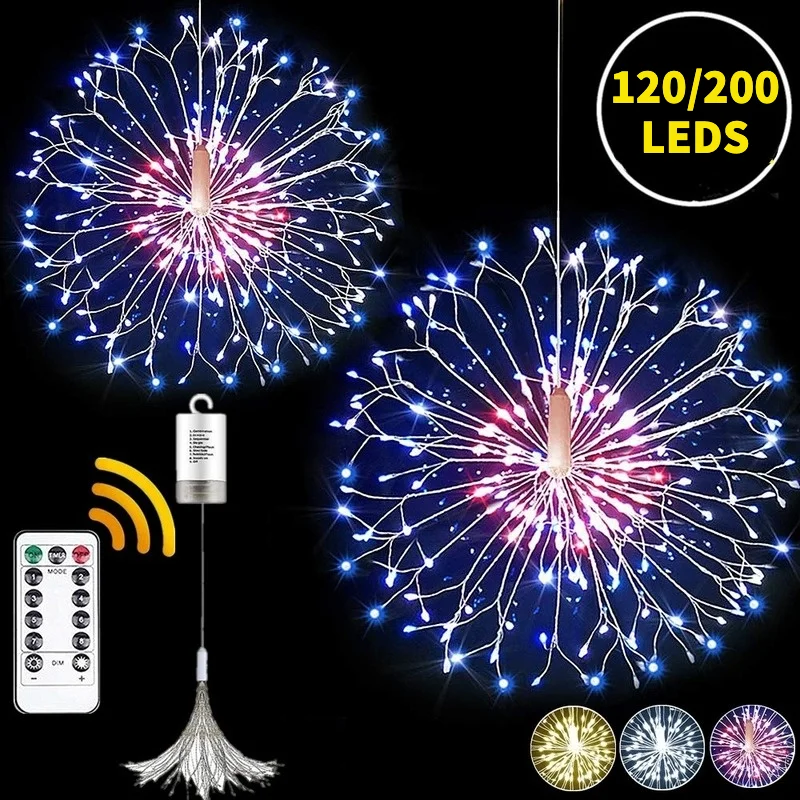 120/200 LED Dandelion Firework Lights 8 Modes Dimmable with Remote Control Waterproof Wire Lights for Home Outdoor Christmas
120/200 LED Dandelion Firework Lights 8 Modes Dimmable with Remote Control Waterproof Wire Lights for Home Outdoor Christmas