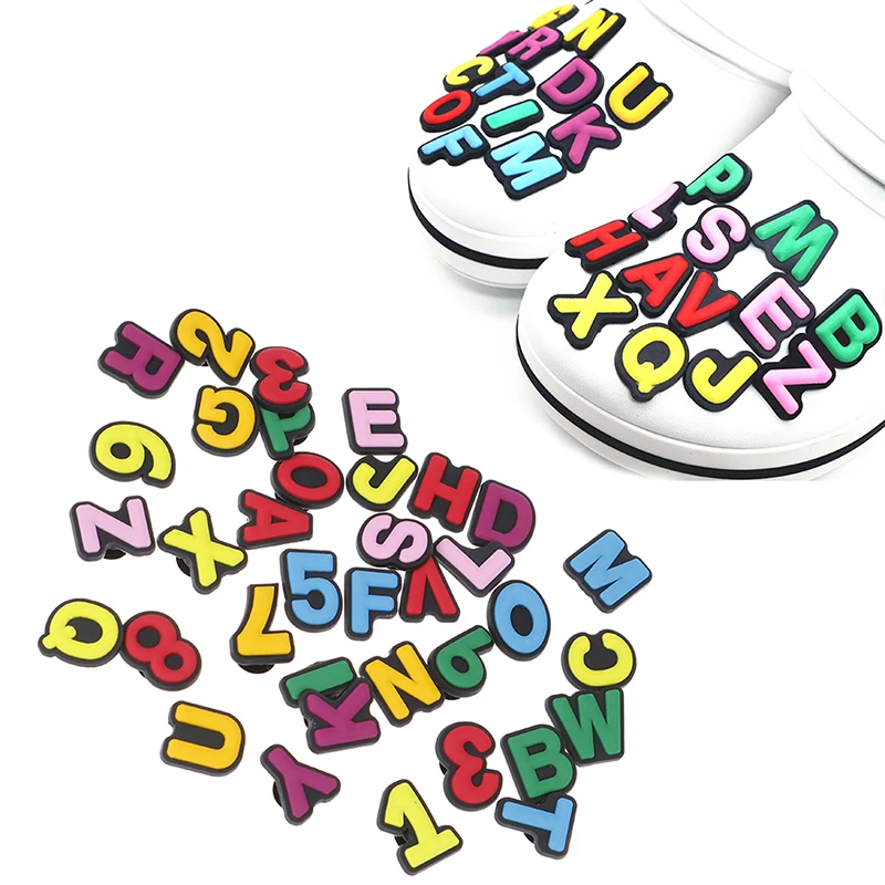 

Hot Selling 36PCS PVC Capital English Letters Number Shoe Charms Shoes Accessories For Croc Party Kid's Gifts