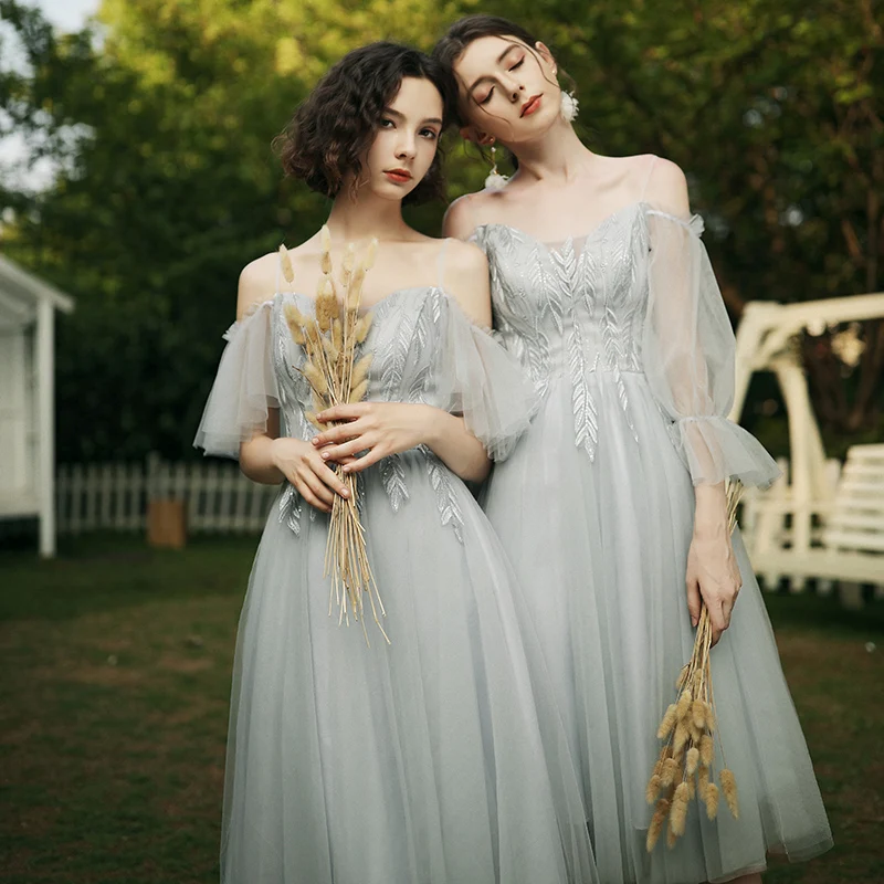 Bridesmaids Dresses Illusion Off The Shoulder Sequined Floor-Length Embroidery V-Neck A-Line Tulle Women Wedding Party Gown E164
Bridesmaids Dresses Illusion Off The Shoulder Sequined Floor-Length Embroidery V-Neck A-Line Tulle Women Wedding Party Gown E164