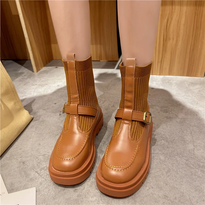 Retro Thick-soled Martin Boots Women's Fall2021Hot-selling New Elastic Stocking Boots Fashion Wild Simple Mid-tube Women's Boots
Retro Thick-soled Martin Boots Women's Fall2021Hot-selling New Elastic Stocking Boots Fashion Wild Simple Mid-tube Women's Boots