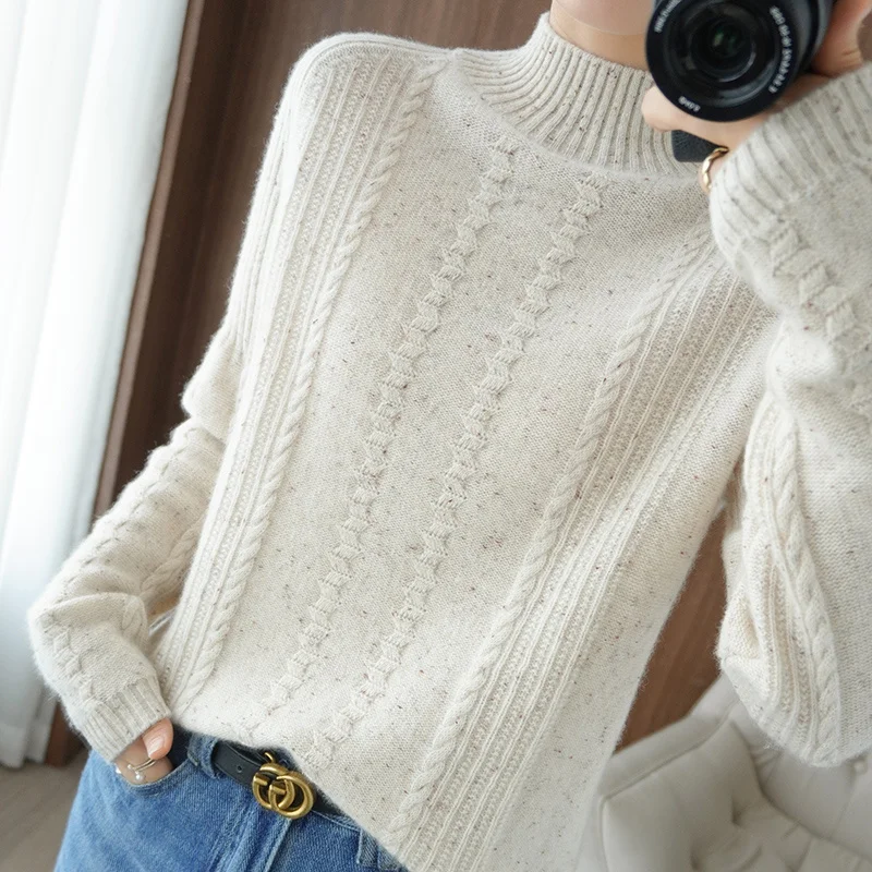 2021 new autumn winter cashmere sweater women's half high neck color dot loose Pullover Sweater 100% wool knitted bottomed
2021 new autumn winter cashmere sweater women's half high neck color dot loose Pullover Sweater 100% wool knitted bottomed