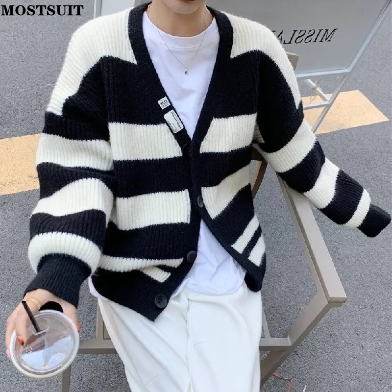 Casual Loose Striped Knitted Cardigan Coat Women Full Sleeve V-neck Single-breasted Sweater Tops Korean Fashion Female Jacket
Casual Loose Striped Knitted Cardigan Coat Women Full Sleeve V-neck Single-breasted Sweater Tops Korean Fashion Female Jacket