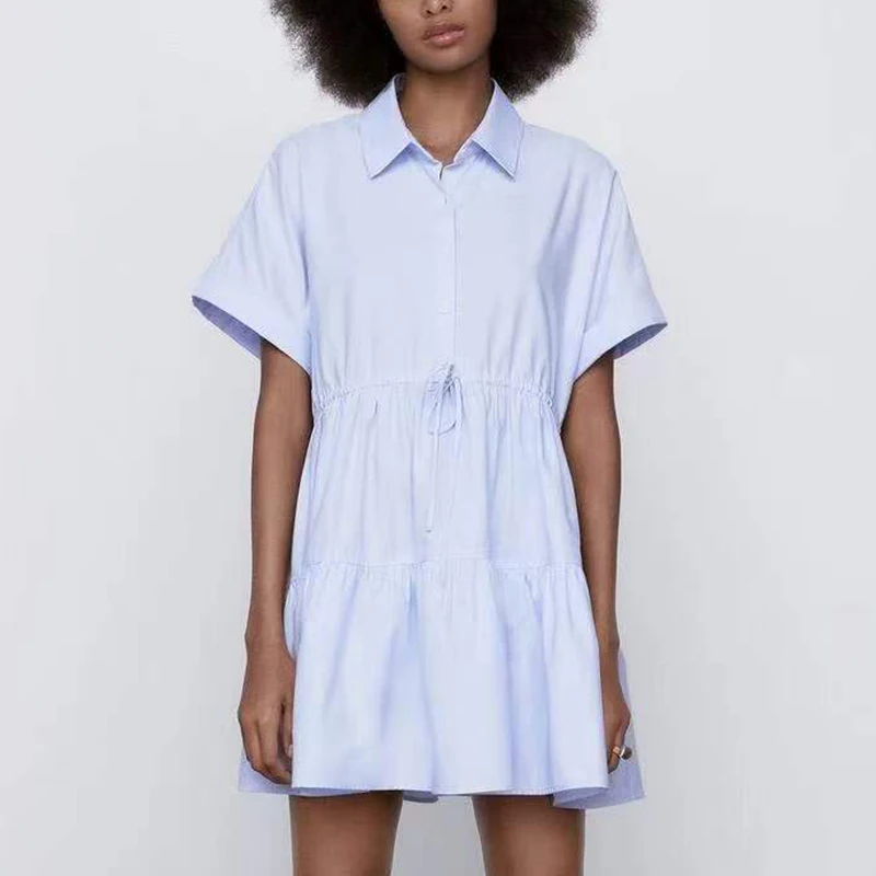 2021New Solid ZA Shirt Lapel Bow With Elastic Waistband Layered Ruffle Shirt Dress Ldyllic Style Refreshing Simple Chic Dress
2021New Solid ZA Shirt Lapel Bow With Elastic Waistband Layered Ruffle Shirt Dress Ldyllic Style Refreshing Simple Chic Dress