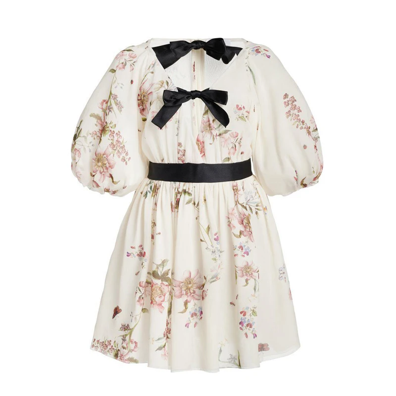 Fashion Elegant Mini Dress Women 2021 Sweet Deep V-neck Bow Lantern Sleeve Floral Skirt High Waist Fairy Short Dress Summer New
Fashion Elegant Mini Dress Women 2021 Sweet Deep V-neck Bow Lantern Sleeve Floral Skirt High Waist Fairy Short Dress Summer New
