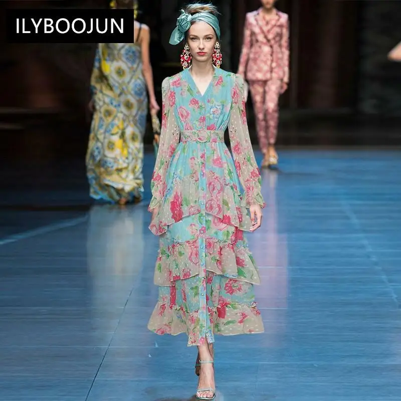 Designer Autumn Long Dress Women V-Neck Sashes Single Breasted Elegant Cascading Ruffle Floral Print Holiday Maxi Dress
Designer Autumn Long Dress Women V-Neck Sashes Single Breasted Elegant Cascading Ruffle Floral Print Holiday Maxi Dress