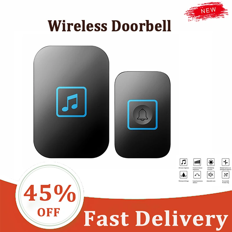 Wireless Doorbell Waterproof One For Two And One For One Wifi Pager Smart Home Electronic Music Doorbell Household Door Bell
Wireless Doorbell Waterproof One For Two And One For One Wifi Pager Smart Home Electronic Music Doorbell Household Door Bell