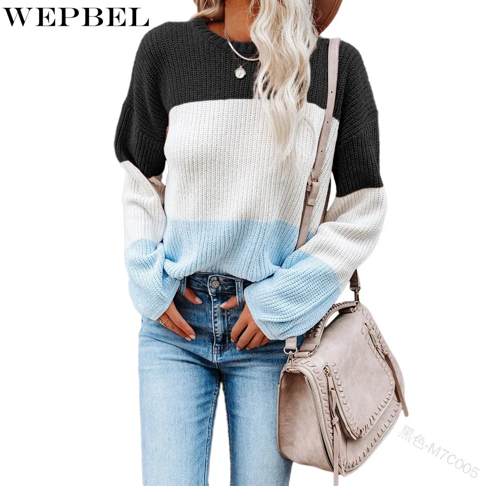 WEPBEL Loose-Fit Sweater Women's Casual Striped Stitching Sweater Spring Autumn Long Sleeves O-Neck Pullover Knitted Sweater
WEPBEL Loose-Fit Sweater Women's Casual Striped Stitching Sweater Spring Autumn Long Sleeves O-Neck Pullover Knitted Sweater