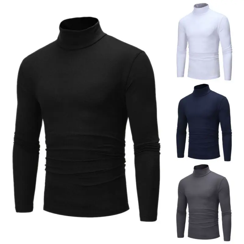 

2020 Новая модная мужская хлопковая водолазка с высоким воротом, эластичная рубашка, мужские зимние футболки, Теплые Топы, размера плюс
