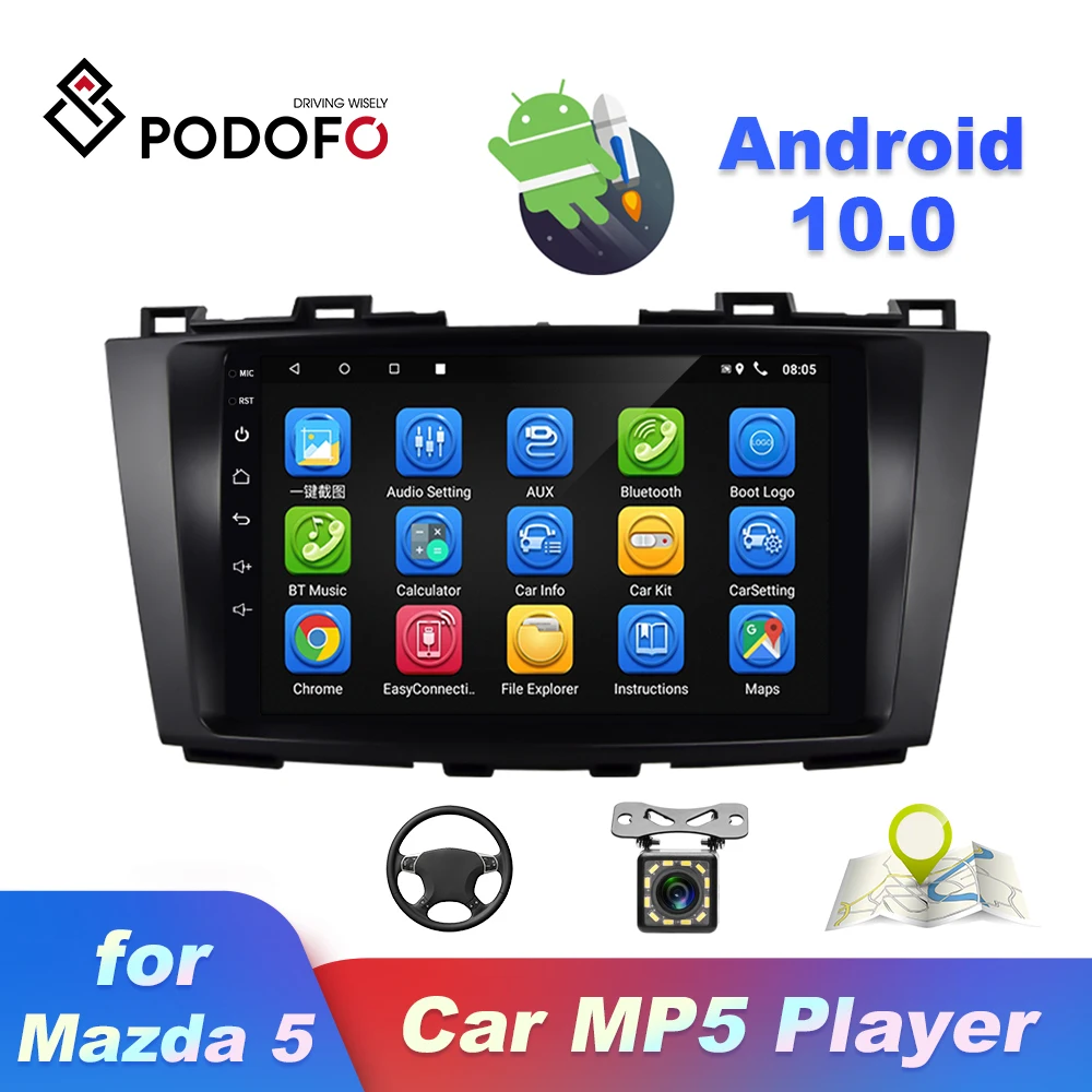 Автомагнитола Podofo для Mazda 5 2013 2017 Android Wi Fi стереоприемник четырехъядерный