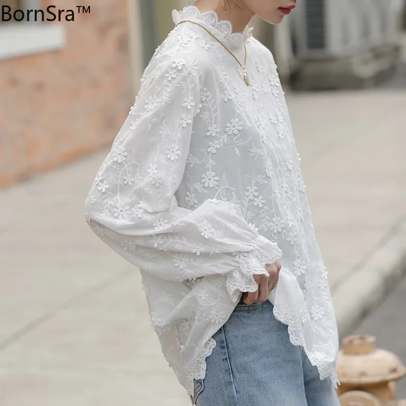 Bornsra 2020 Summer White Shirt Female Stereo Embroidery Lace Cotton Flare Sleeve Hollow Out Womens Korean Tops and Blouses
Bornsra 2020 Summer White Shirt Female Stereo Embroidery Lace Cotton Flare Sleeve Hollow Out Womens Korean Tops and Blouses