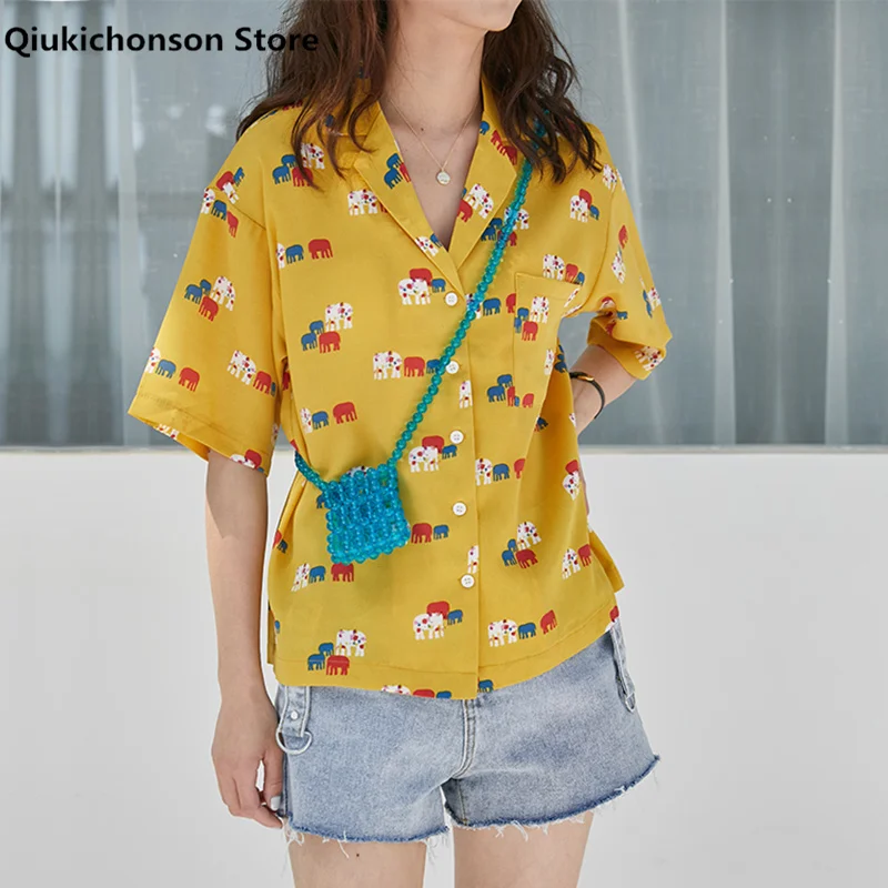 Qiukichonson Harajuku Shirts Teen Girls Summer Vintage Notched Collar Kawaii Elephant Print Short Sleeve Button Up Shirt Chiffon 
Qiukichonson Harajuku Shirts Teen Girls Summer Vintage Notched Collar Kawaii Elephant Print Short Sleeve Button Up Shirt Chiffon