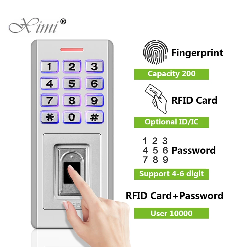 Водонепроницаемый автономный считыватель доступа со сканером отпечатков пальцев, IP66, 10000 пользователей, для открывания дверей, ворот 
Водонепроницаемый автономный считыватель доступа со сканером отпечатков пальцев, IP66, 10000 пользователей, для открывания дверей, ворот