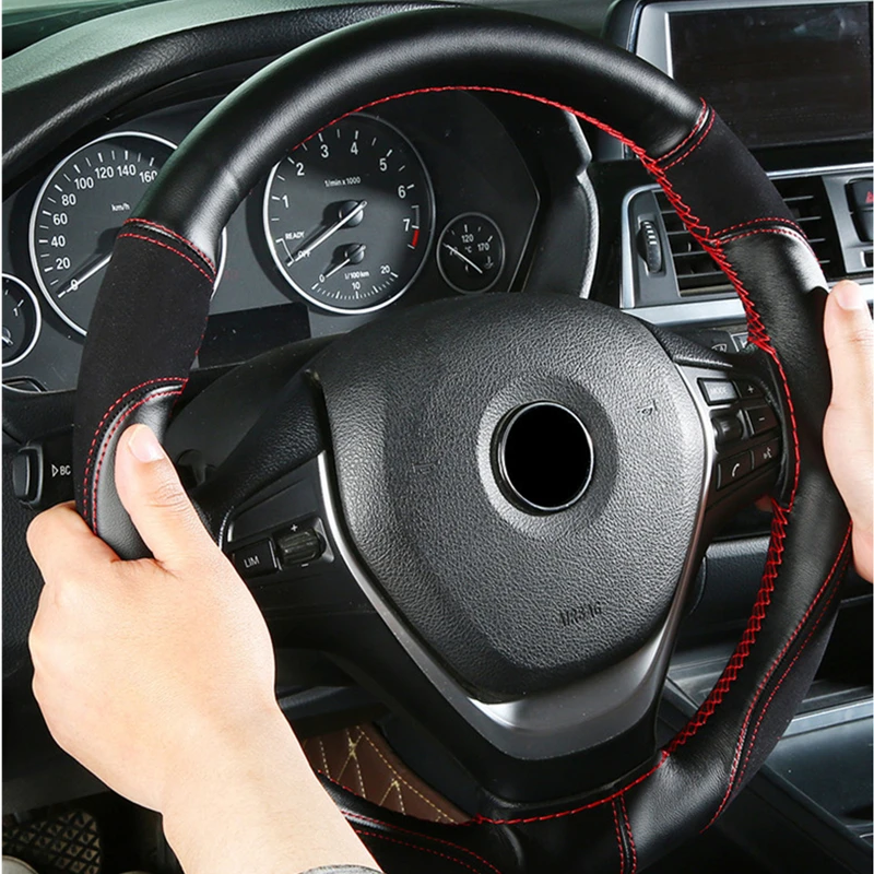 Suede Fashion Sports Hand Sewn Steering Wheel Cover Four Seasons GM Handlebar Cover
Suede Fashion Sports Hand Sewn Steering Wheel Cover Four Seasons GM Handlebar Cover