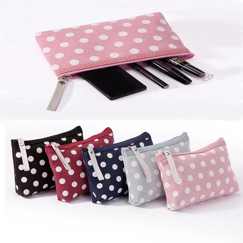 Polka Dot Canvas Makeup Bags Portable Travel Cosmetic Storage Bag Ladies Sunscreen Facial Mask Organizer Zipper Coin Purse New |