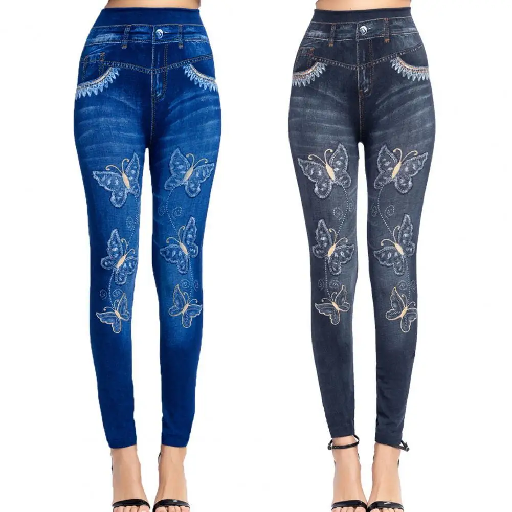 Fake Jeans Butterfly Print Stretchy Women Ankle Length Butt Lift Trousers for Dating
Fake Jeans Butterfly Print Stretchy Women Ankle Length Butt Lift Trousers for Dating