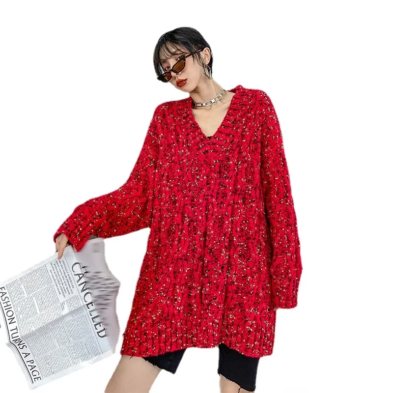 Red Big Size Casual Knitting Pullovers Women's Sweater Loose Fit V-Neck Long Sleeve New Fashion Autumn Winter 2021 Sweaters
Red Big Size Casual Knitting Pullovers Women's Sweater Loose Fit V-Neck Long Sleeve New Fashion Autumn Winter 2021 Sweaters