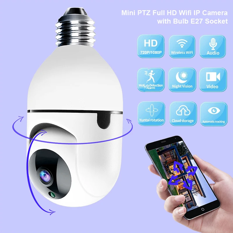 Лампочка E27 Wifi PTZ HD инфракрасная камера ночного видения двусторонняя связь